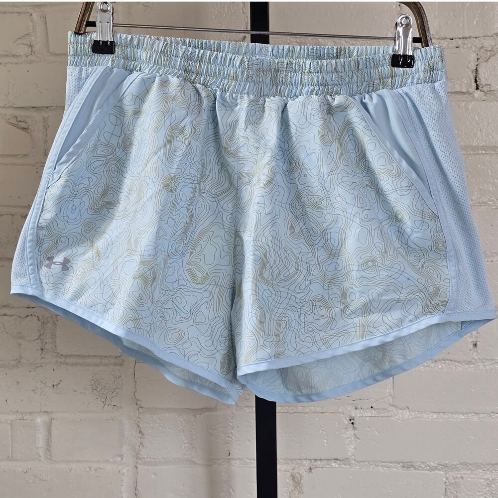 Under Armour HeatGear Topo Print 3" Running Shorts Large Light Blue Gorpcore